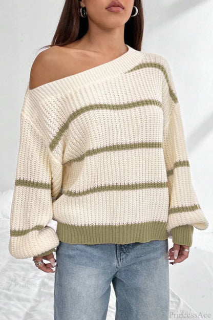 Damski Sweter Dzianinowy W Paski Z Odkrytymi Ramionami