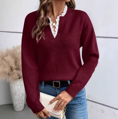 Elegancka bluzka damska z koronkową lamówką