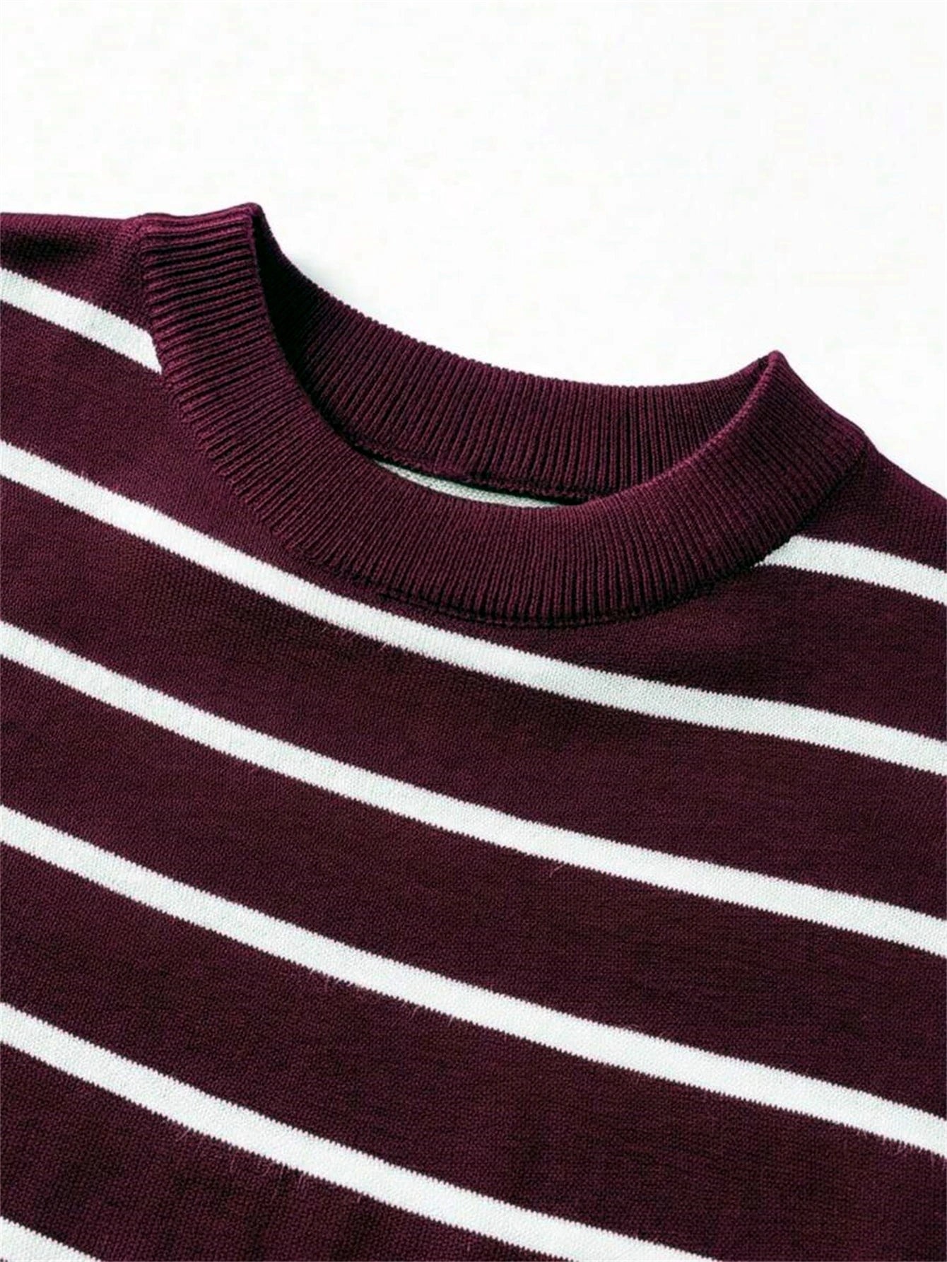 Męski T-shirt z poliestru w paski, kolor bordo