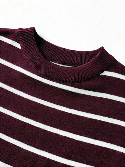 Męski T-shirt z poliestru w paski, kolor bordo