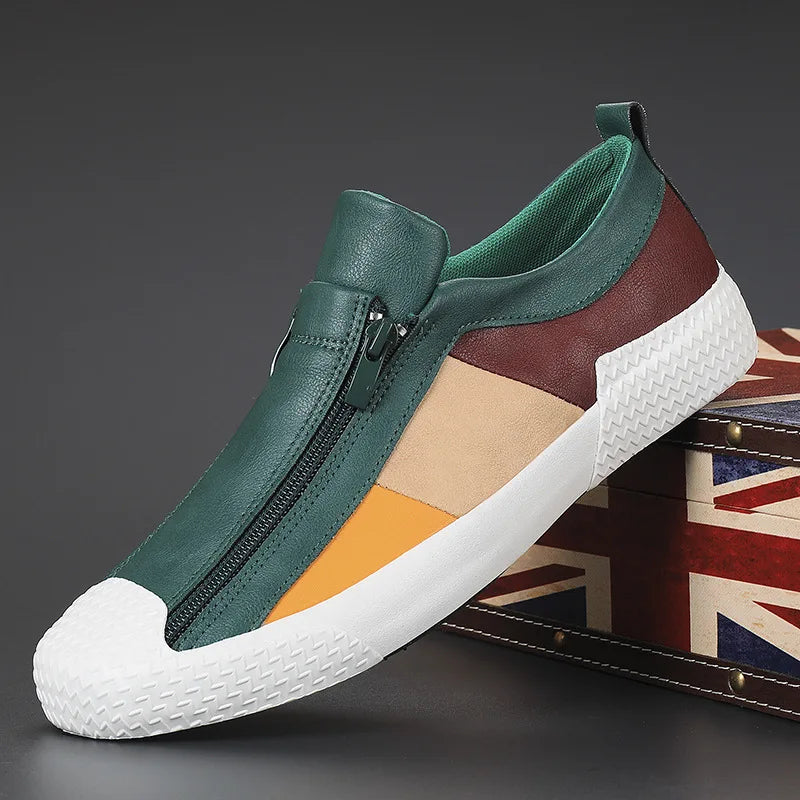 Męskie Skórzane Sneakersy Colourblock Niskie