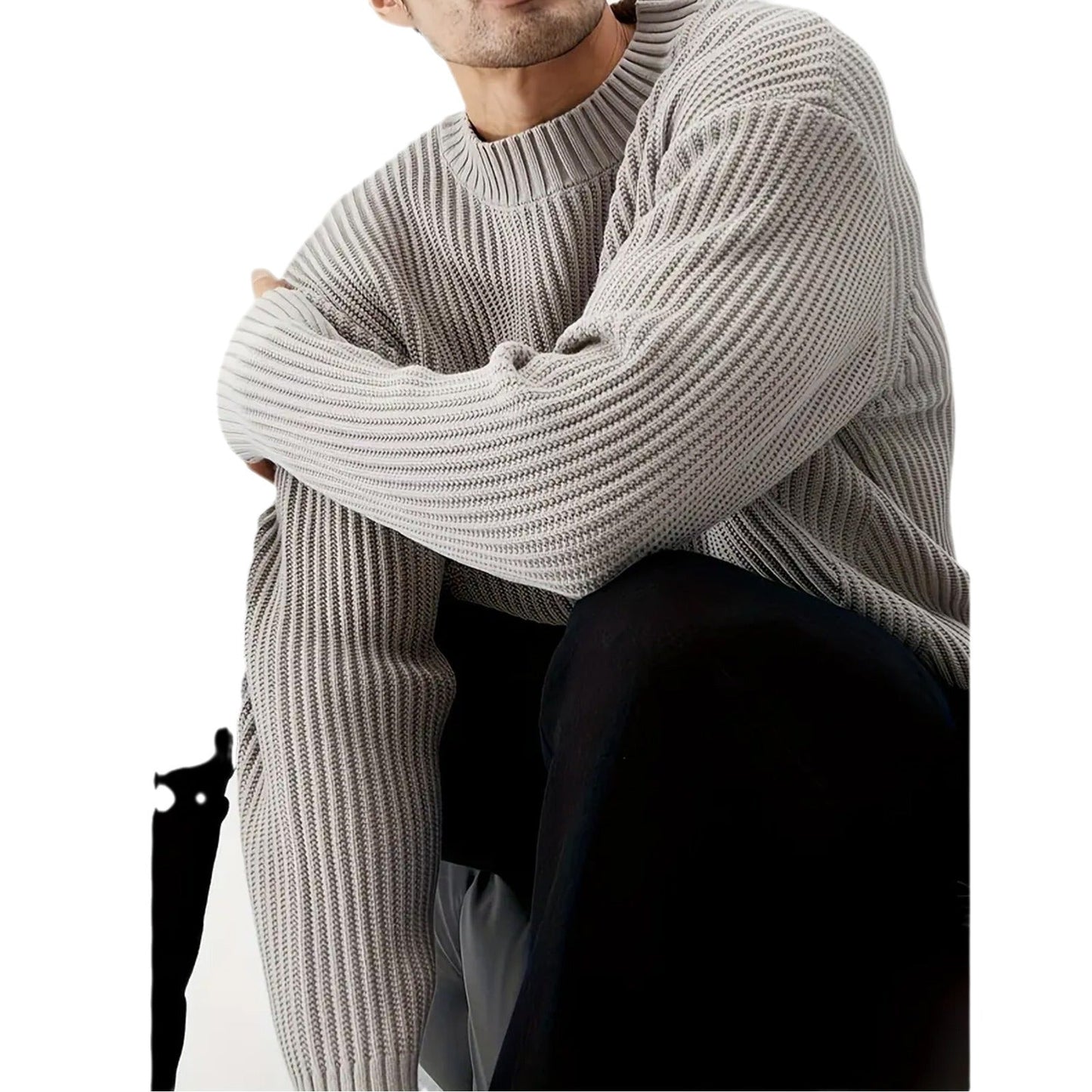 Męski sweter o luźnym kroju z okrągłym dekoltem