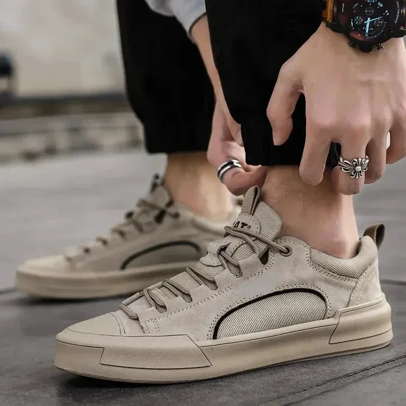 Męskie sznurowane trampki canvas detal cholewki