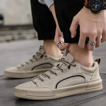 Męskie sznurowane trampki canvas detal cholewki