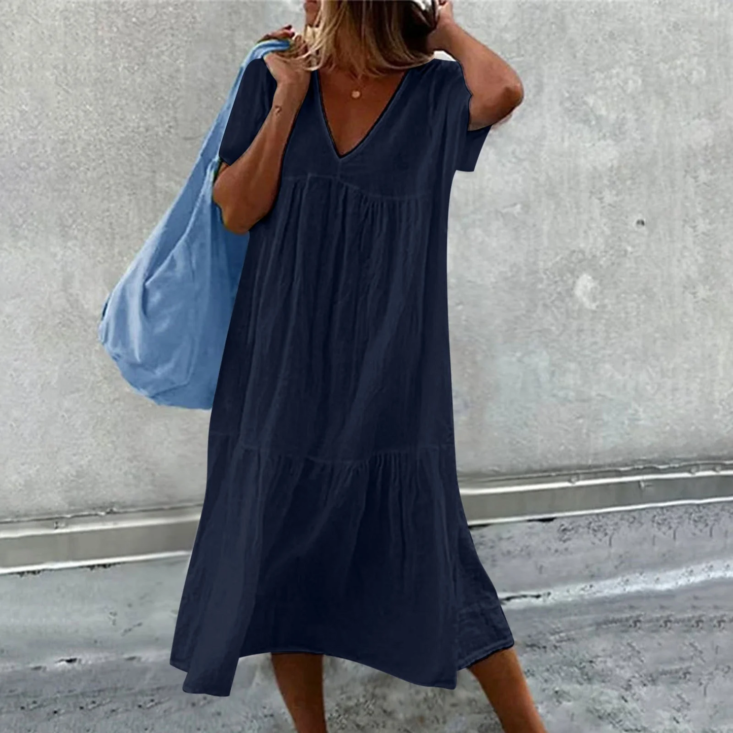 Deanna - Luźna sukienka z dekoltem V, Uniwersalna i Wygodna