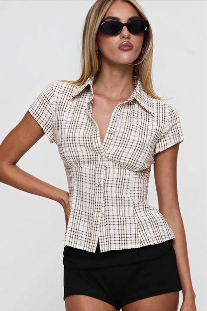 Damska Krótka Bluzka Polo Drapowana Slim Fit