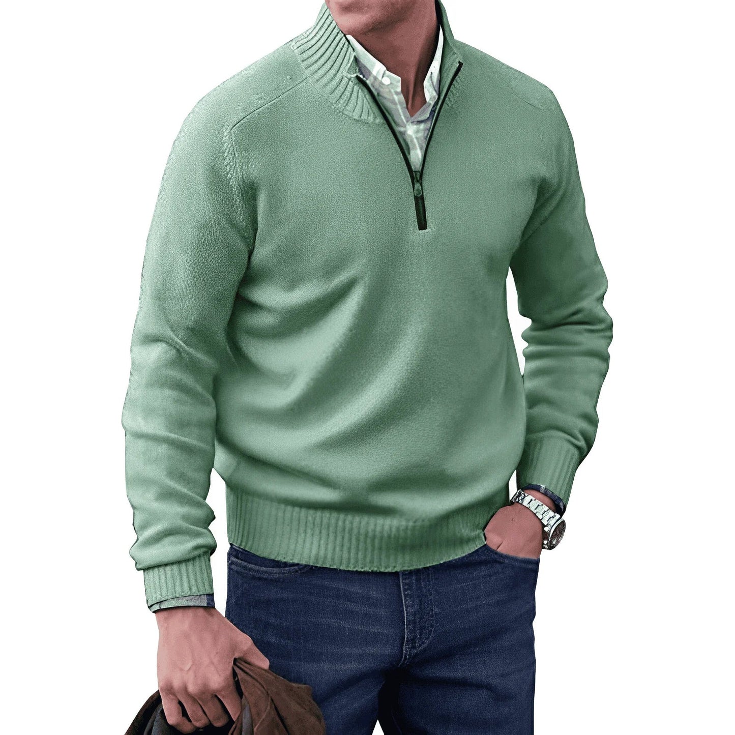 Męski Stylowy Sweter z Półzamkiem i Dzianiny