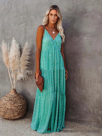 Boho chic zielona długa letnia sukienka