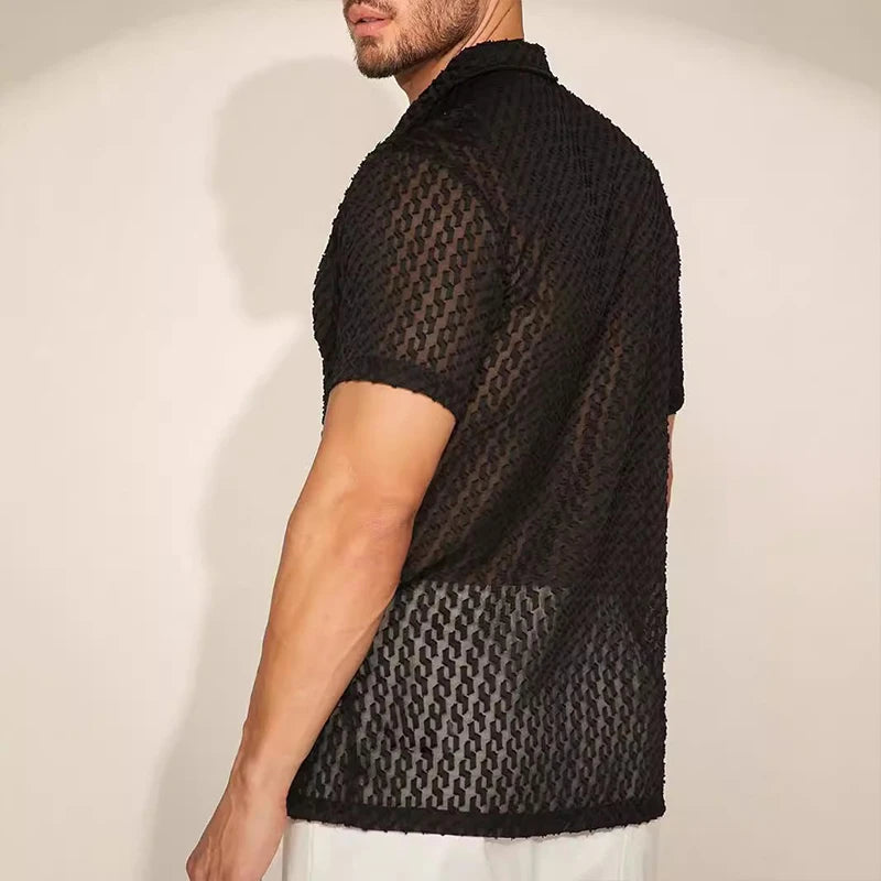 Męska siateczkowa koszula slim fit z krótkim rękawem czarna