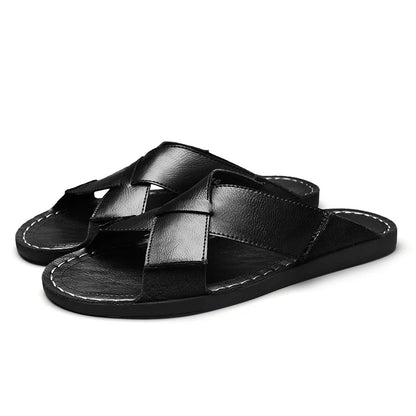 Męskie skórzane klapki typu slip-on z otwartym noskiem czarne brązowe
