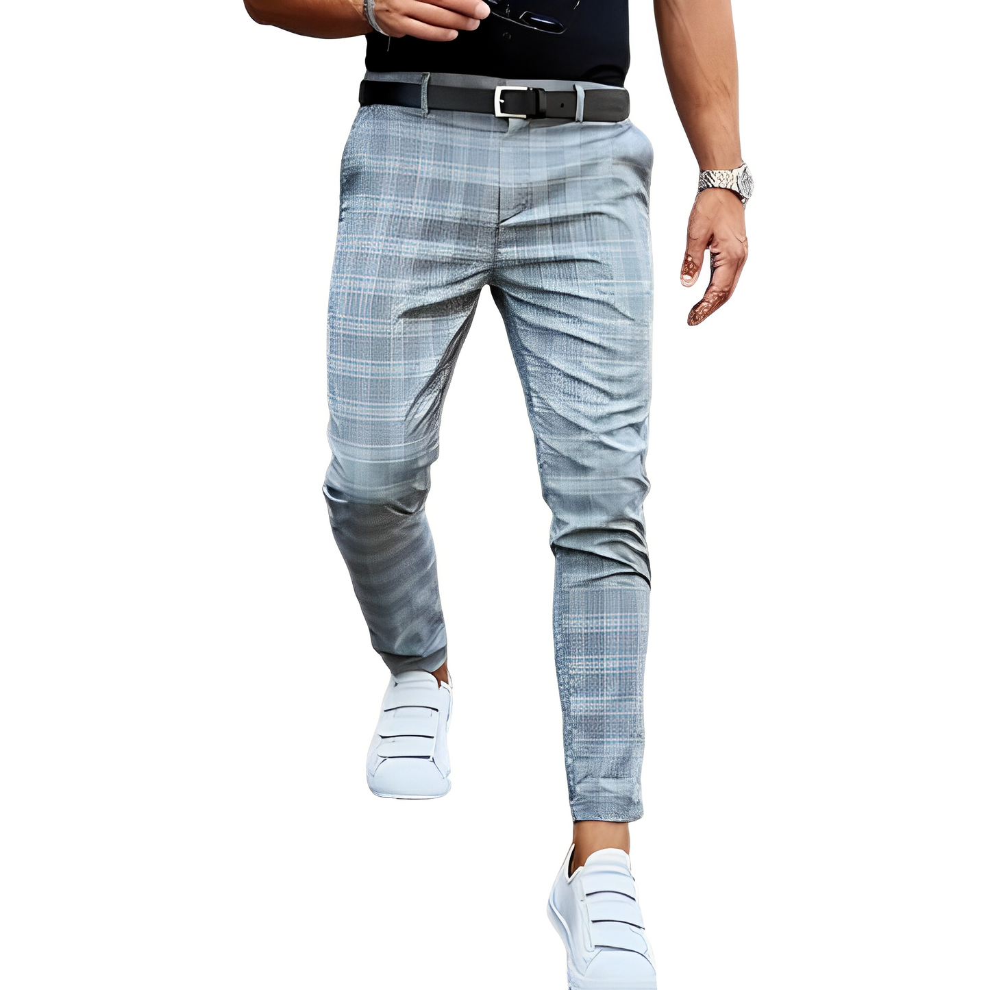 Deacon - Luźne spodnie Slim-Fit w kratę dla mężczyzn