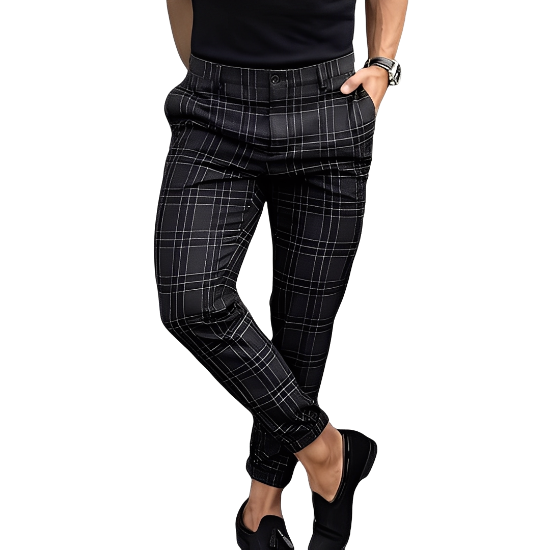 Deacon - Luźne spodnie Slim-Fit w kratę dla mężczyzn