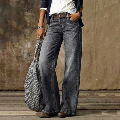 Damskie Jeansy Z Szeroką Nogawką Denim