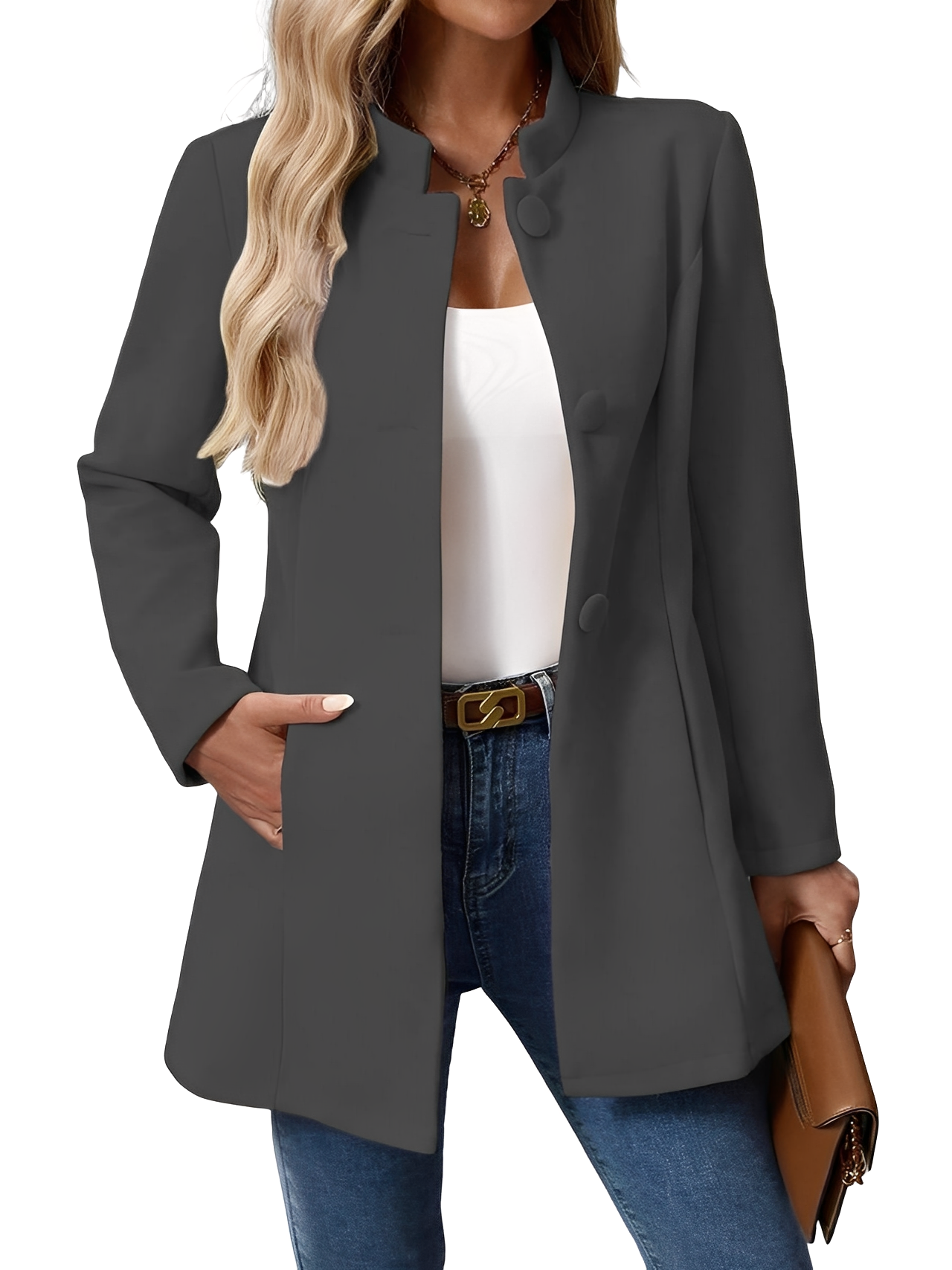 Kaitlyn - Elegancka, wąska kurtka z zapięciem na guziki dla kobiet