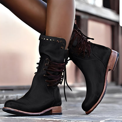 Lenora - Retro skórzane buty z niskim obcasem dla kobiet