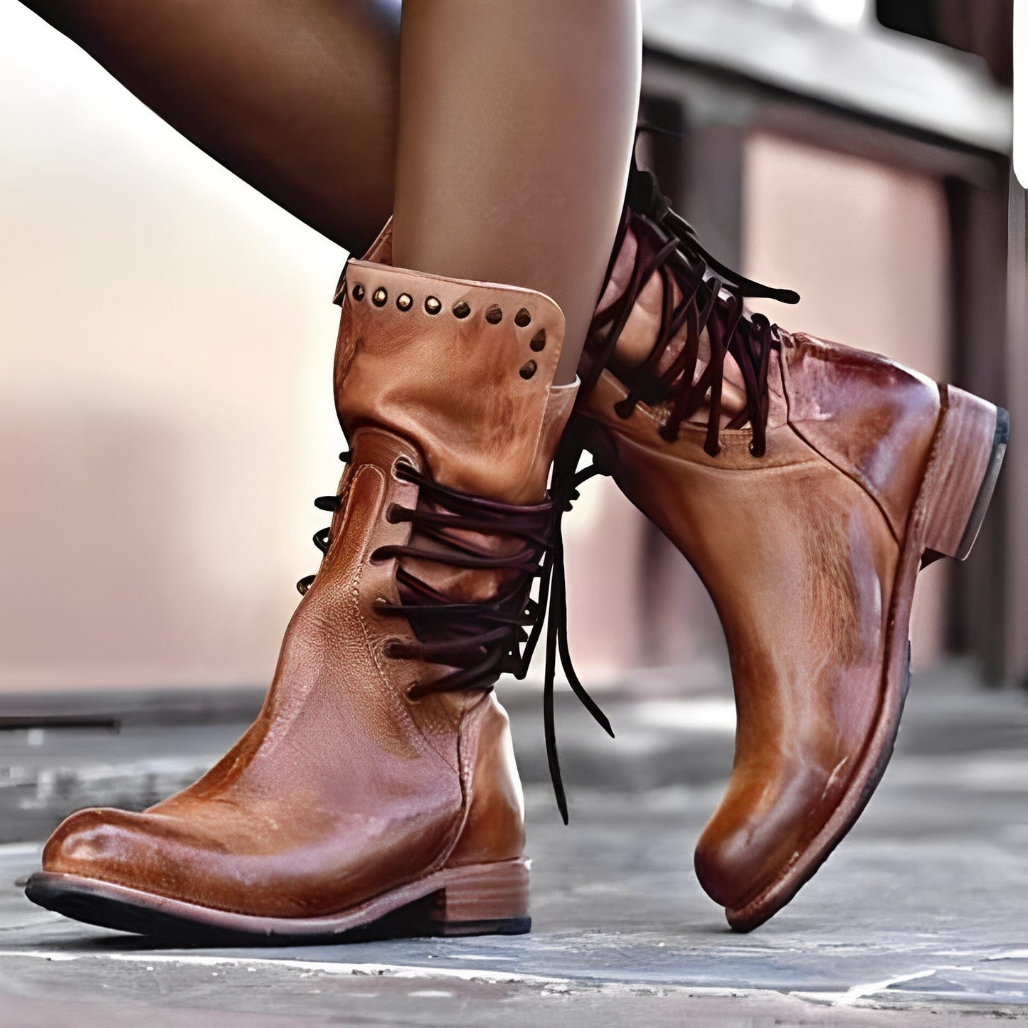 Lenora - Retro skórzane buty z niskim obcasem dla kobiet