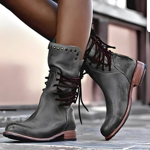 Lenora - Retro skórzane buty z niskim obcasem dla kobiet