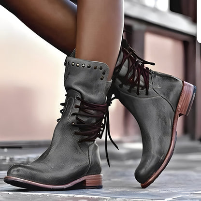 Lenora - Retro skórzane buty z niskim obcasem dla kobiet