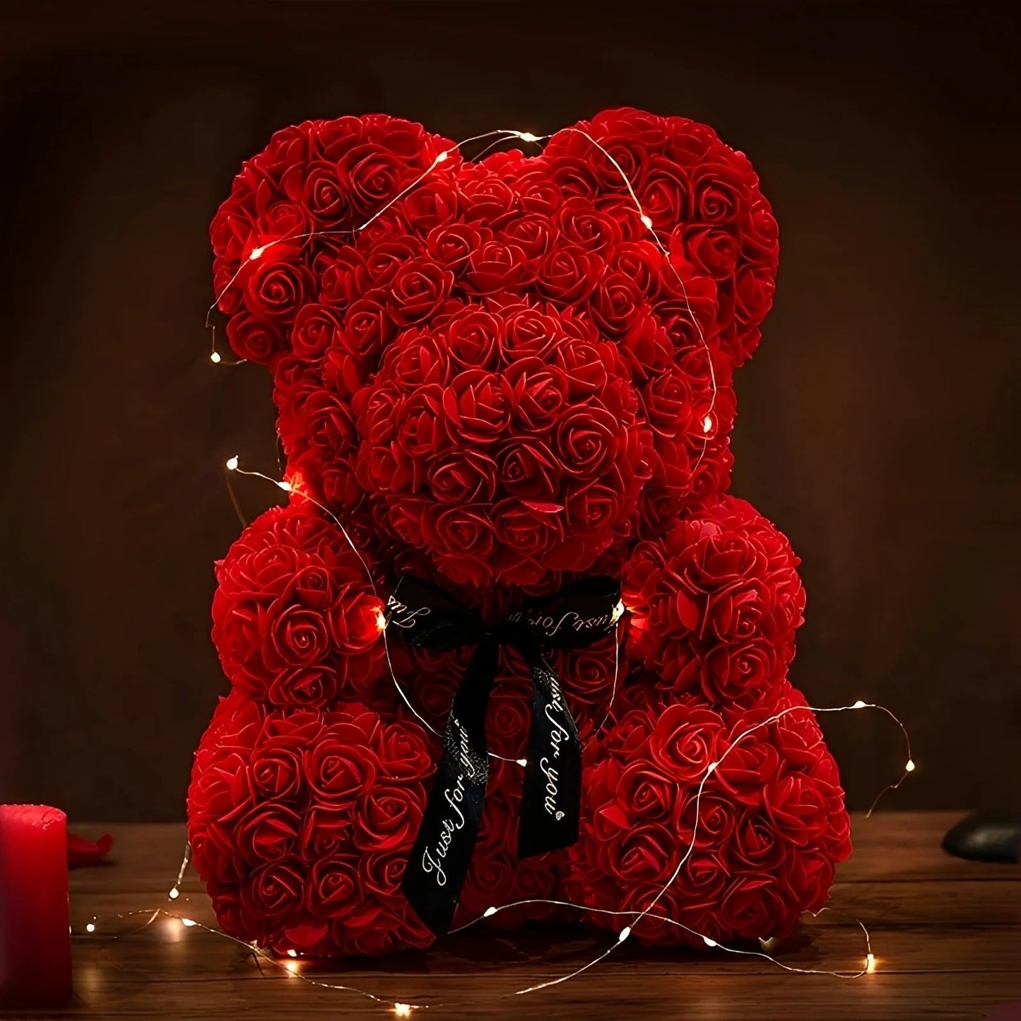Teddie - Romantyczny Różany Miś z LED-Pudełkiem na Walentynki
