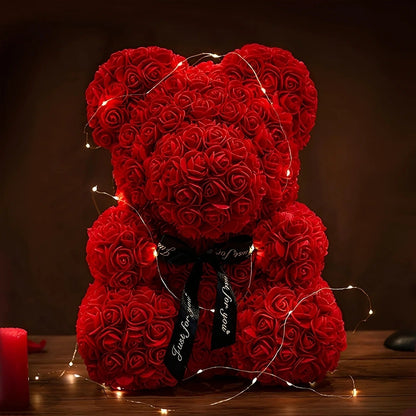 Teddie - Romantyczny Różany Miś z LED-Pudełkiem na Walentynki