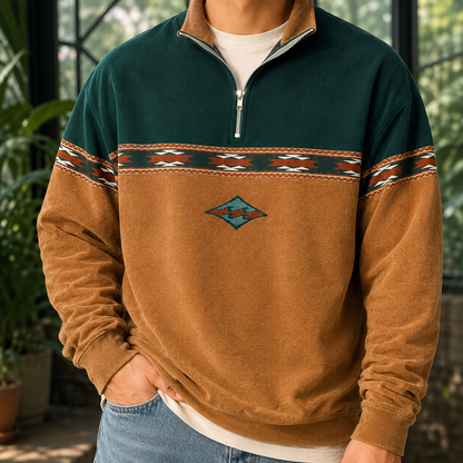 Sweter Dzianinowy Z Zamkiem I Geometrycznym Wzorem