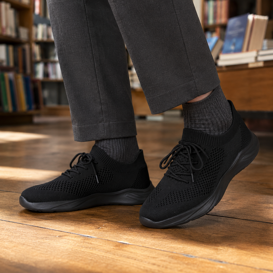 Ażurowe damskie sneakersy dzianinowe z niską podeszwą, widok z przodu