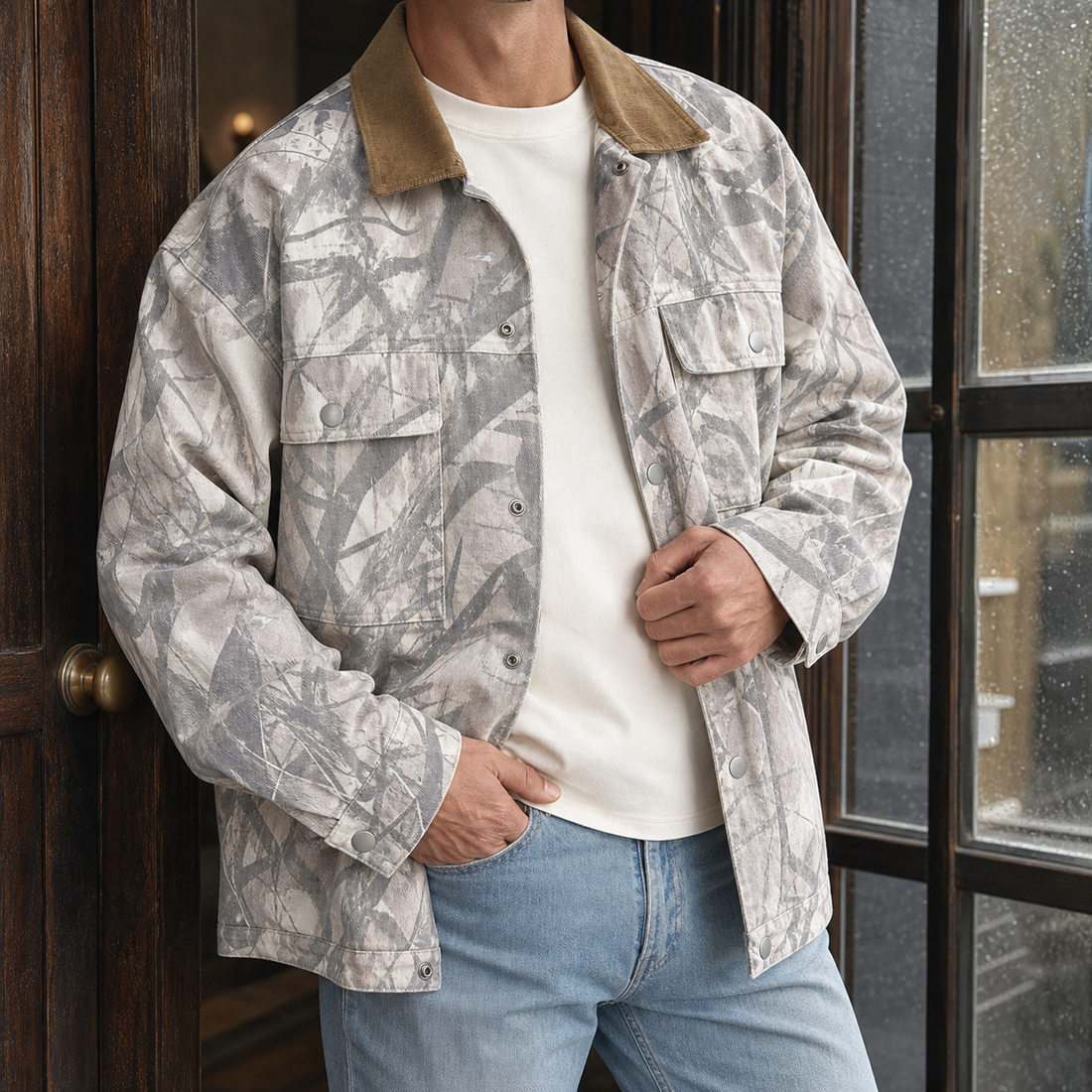 Kurtka jeansowa moro o luźnym kroju – widok z przodu