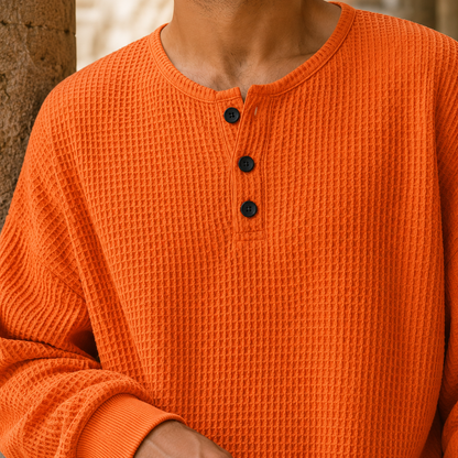 Sweter waflowy Henley z dekoltem i zapięciem na guziki