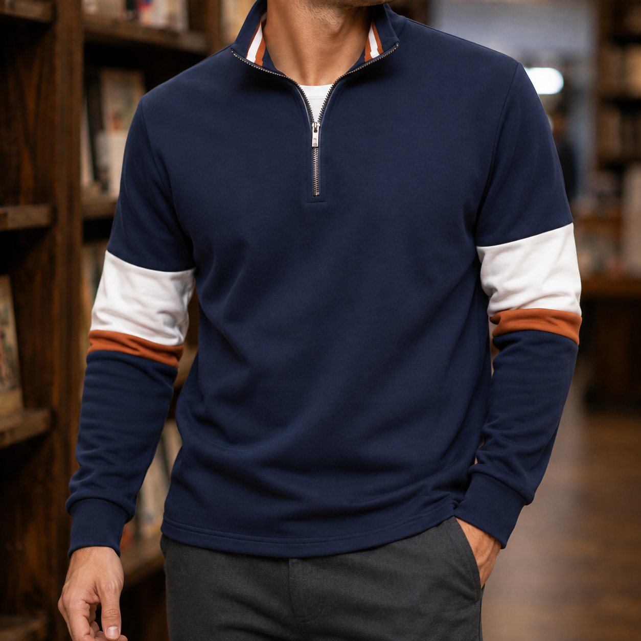 Sweter męski z dzianiny pokazany z przodu