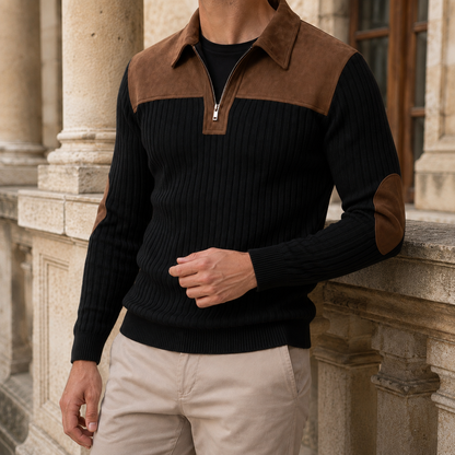 Sweter Dzianinowy Z Krótkim Zamkiem