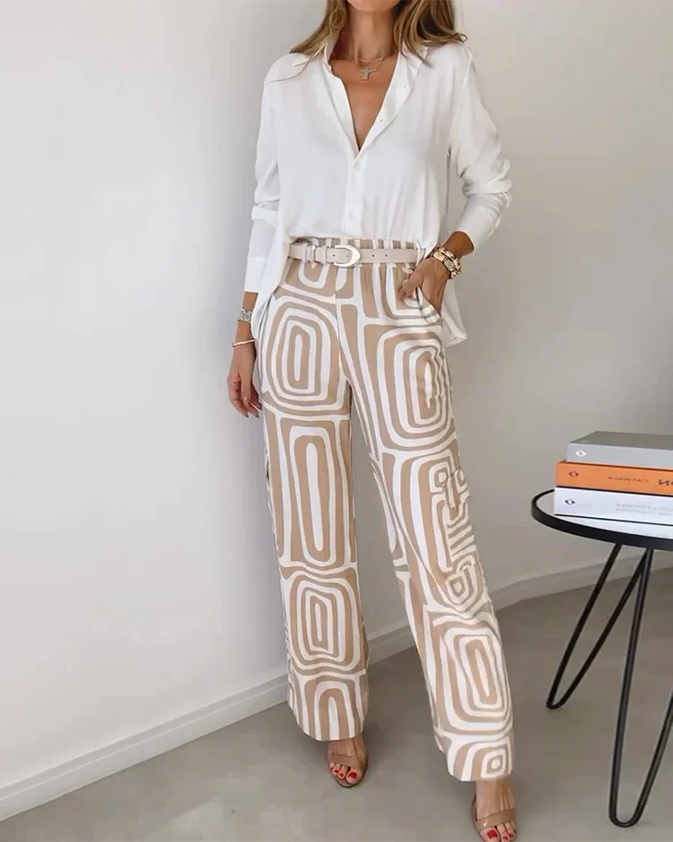 Damski komplet z koszulą i spodniami w stylu smart casual