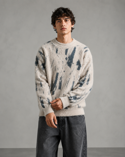 Męski Sweter Dzianinowy Z Abstrakcyjnym Wzorem