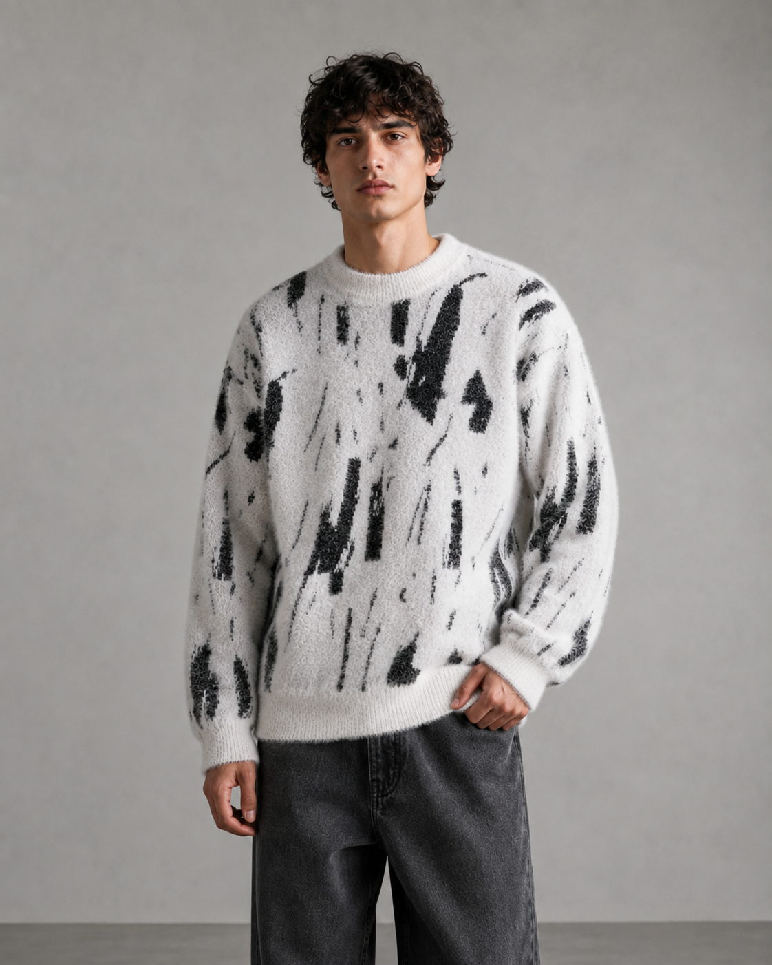 Męski Sweter Dzianinowy Z Abstrakcyjnym Wzorem