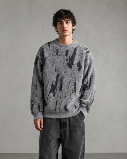 Męski Sweter Dzianinowy Z Abstrakcyjnym Wzorem