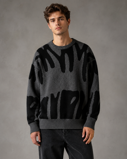 Męski Sweter Dzianinowy Z Abstrakcyjnym Wzorem Luźny Krój