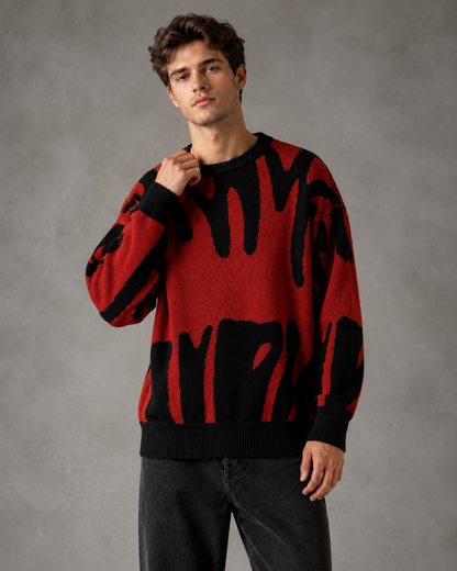 Męski Sweter Dzianinowy Z Abstrakcyjnym Wzorem Luźny Krój