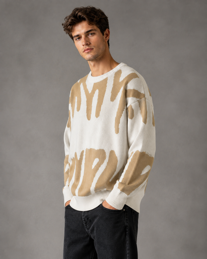 Męski Sweter Dzianinowy Z Abstrakcyjnym Wzorem Luźny Krój