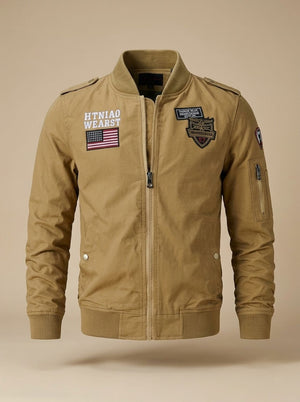 Kołnierz męskiej kurtki bomber w stylu militarnym