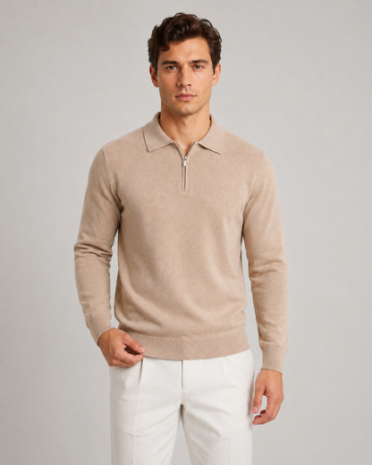 Męski Sweter Dzianinowy Polo Z Zamkiem Pod Szyją