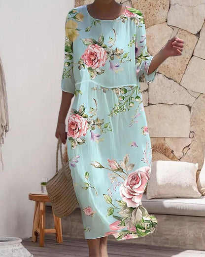 Miranda - Sukienka kwiatowa elegancka z osłoną na brzuch