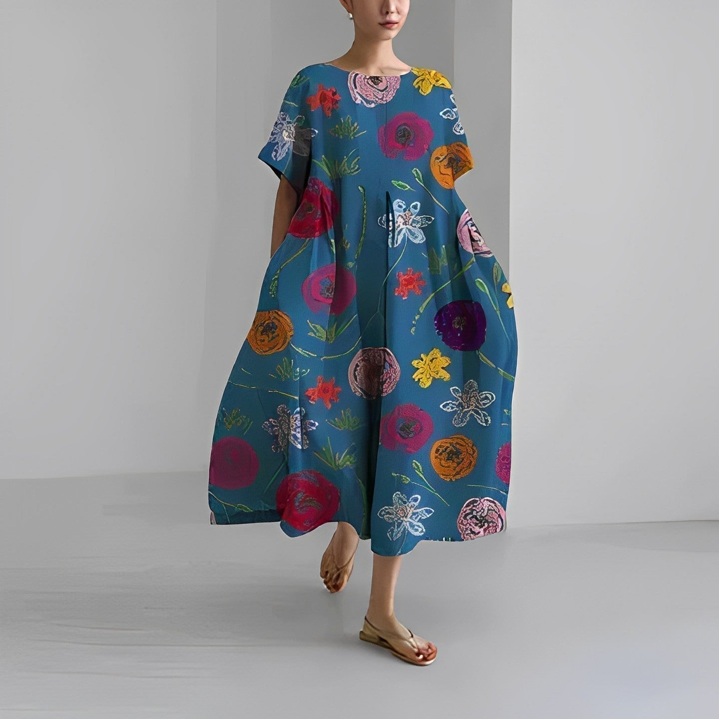 Naomi - Sukienka boho maxi z kwiatami, idealna na wiosnę