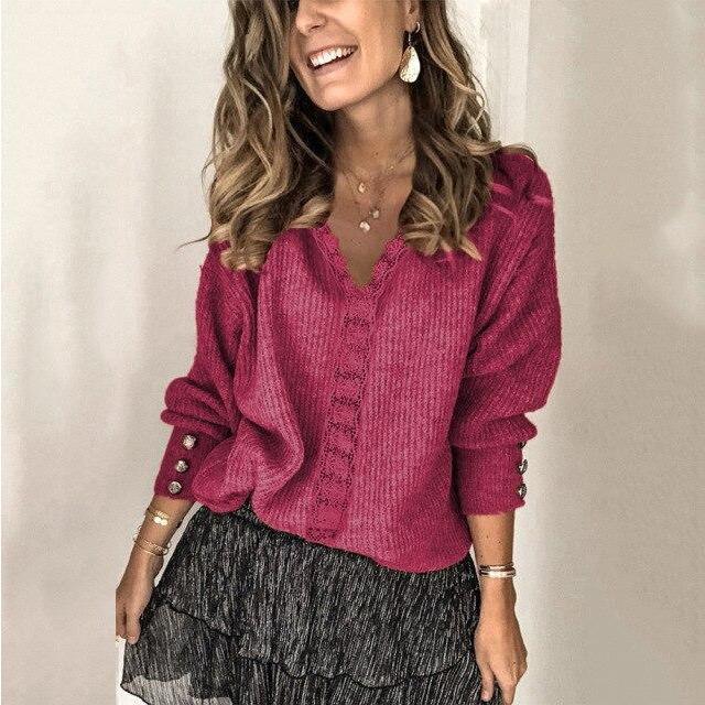 Casualowy elegancki sweter dziany damski