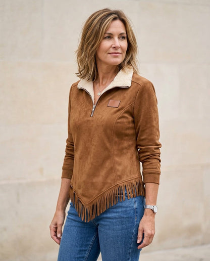 Damska Bluza Half Zip Z Frędzlami