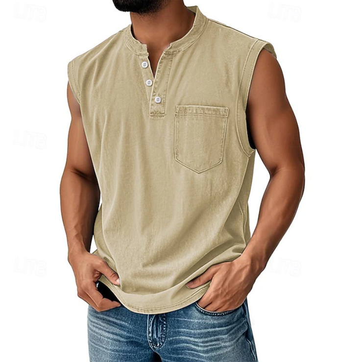 Męski tank top bez rękawów na modelu, widok z tyłu
