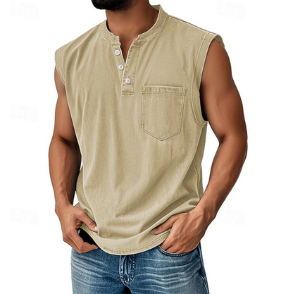 Męski tank top bez rękawów na modelu, widok z tyłu