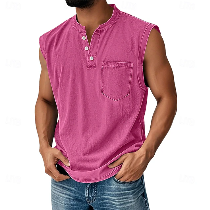 Męski tank top henley w stylu vintage w jasnym kolorze