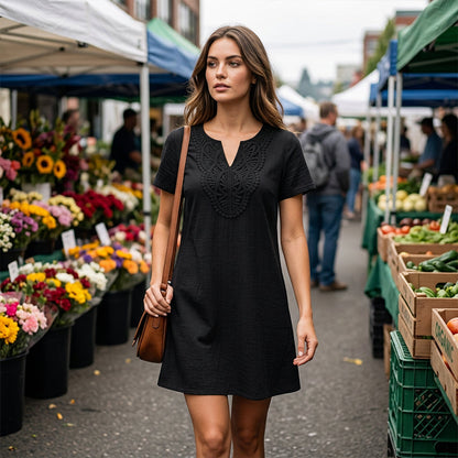 Stylizacja damskiej sukienki boho z koronką na co dzień