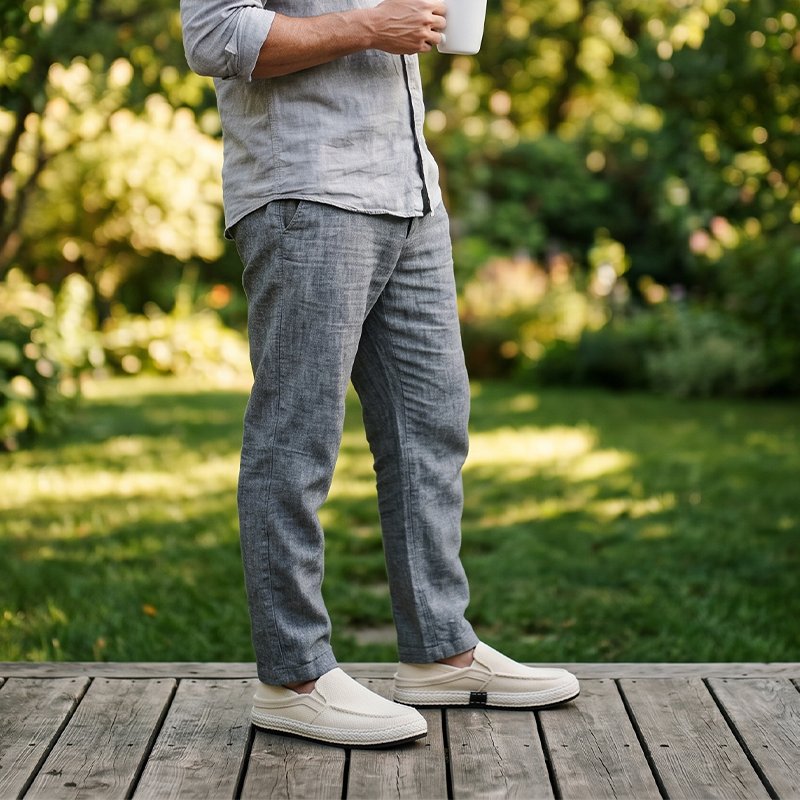 Męskie buty wsuwane casual prezentowane na białym tle
