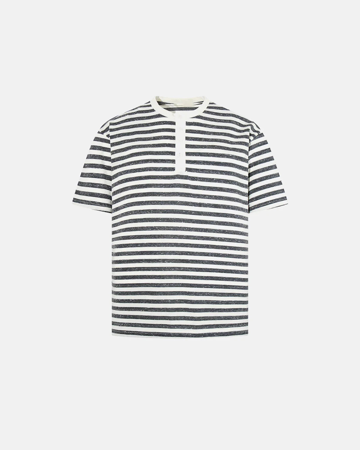 Damski t-shirt Henley w paski o luźnym kroju - widok z tyłu