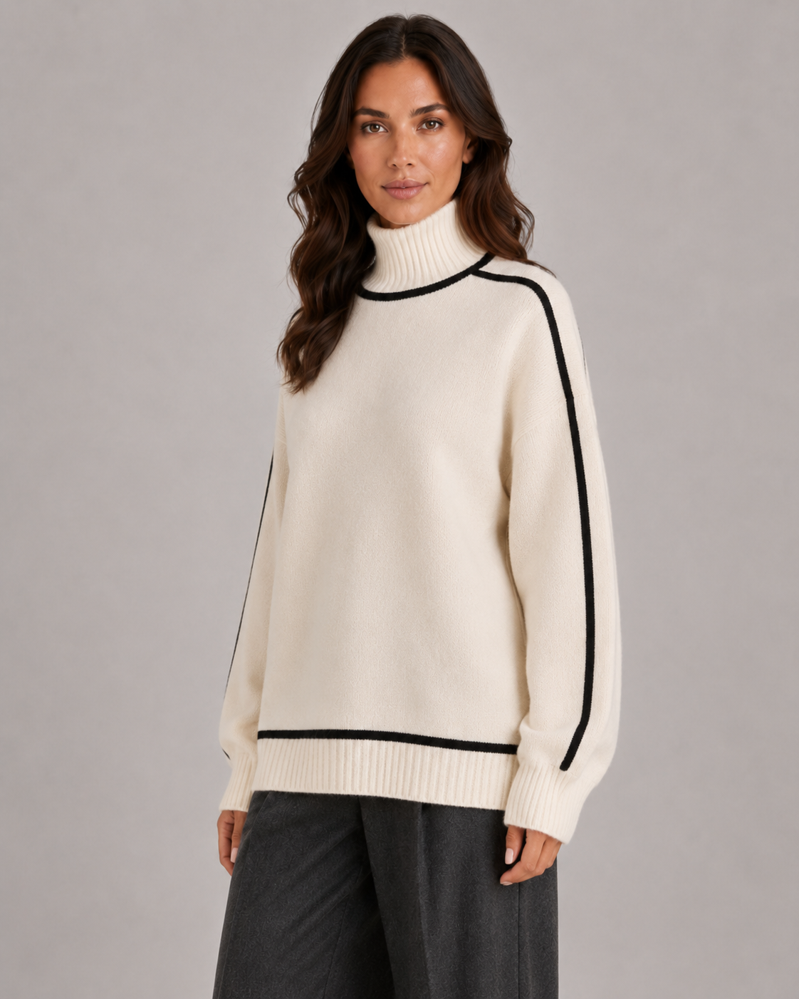 Damski sweter oversize z wysokim golfem i luźnym krojem